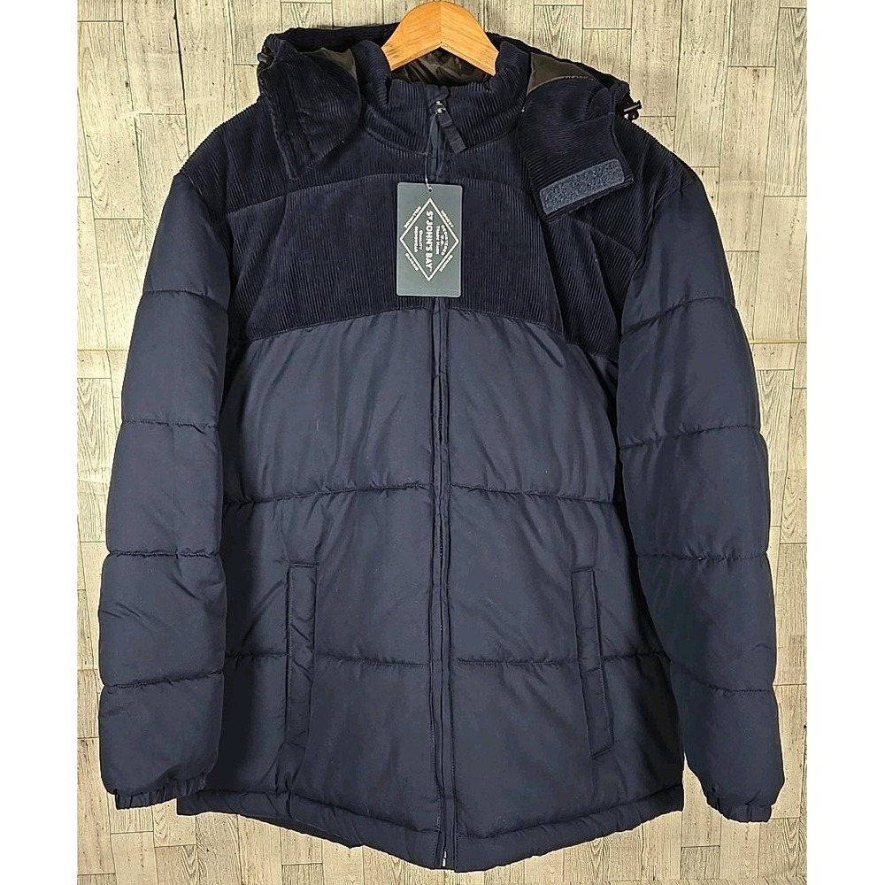 St. John's Bay Puffer Jacket 2XL Navy Corduroy Hooded Heavyweight Mens NEW